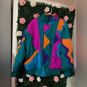Vintage 80’s mixed blue retro color block puffer ski  jacket